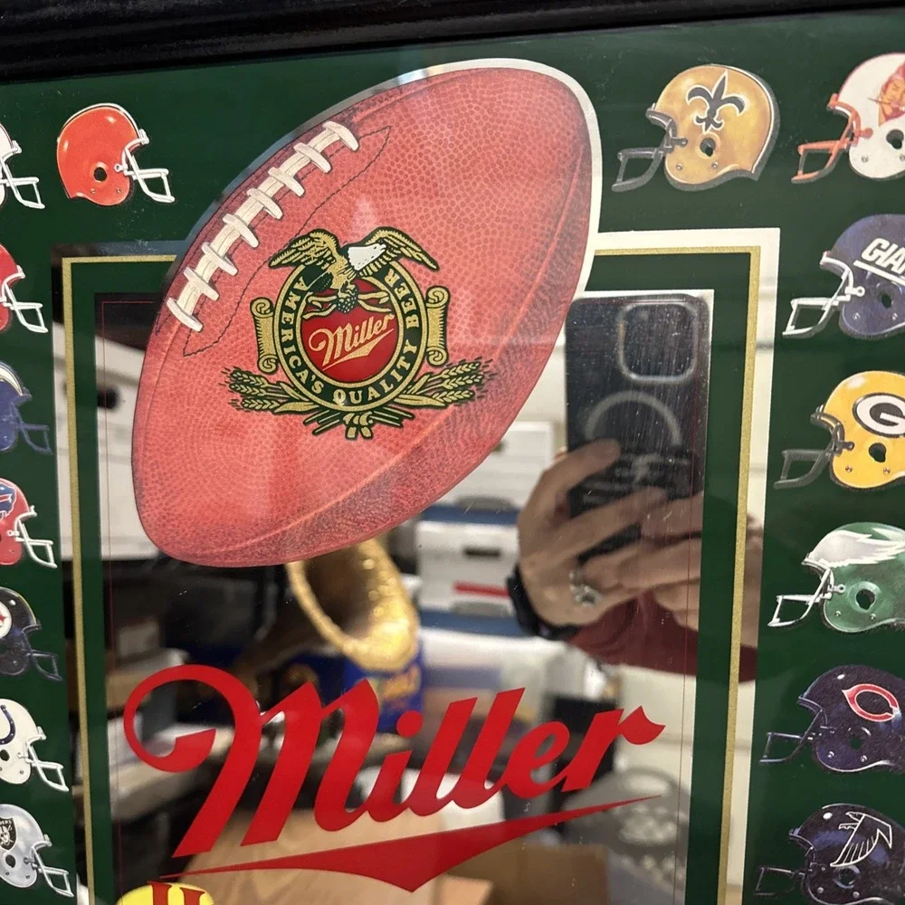 VINTAGE 1980'S MILLER HIGH LIFE 28 NFL TEAM HELMETS MIRROR SIGN 14.5